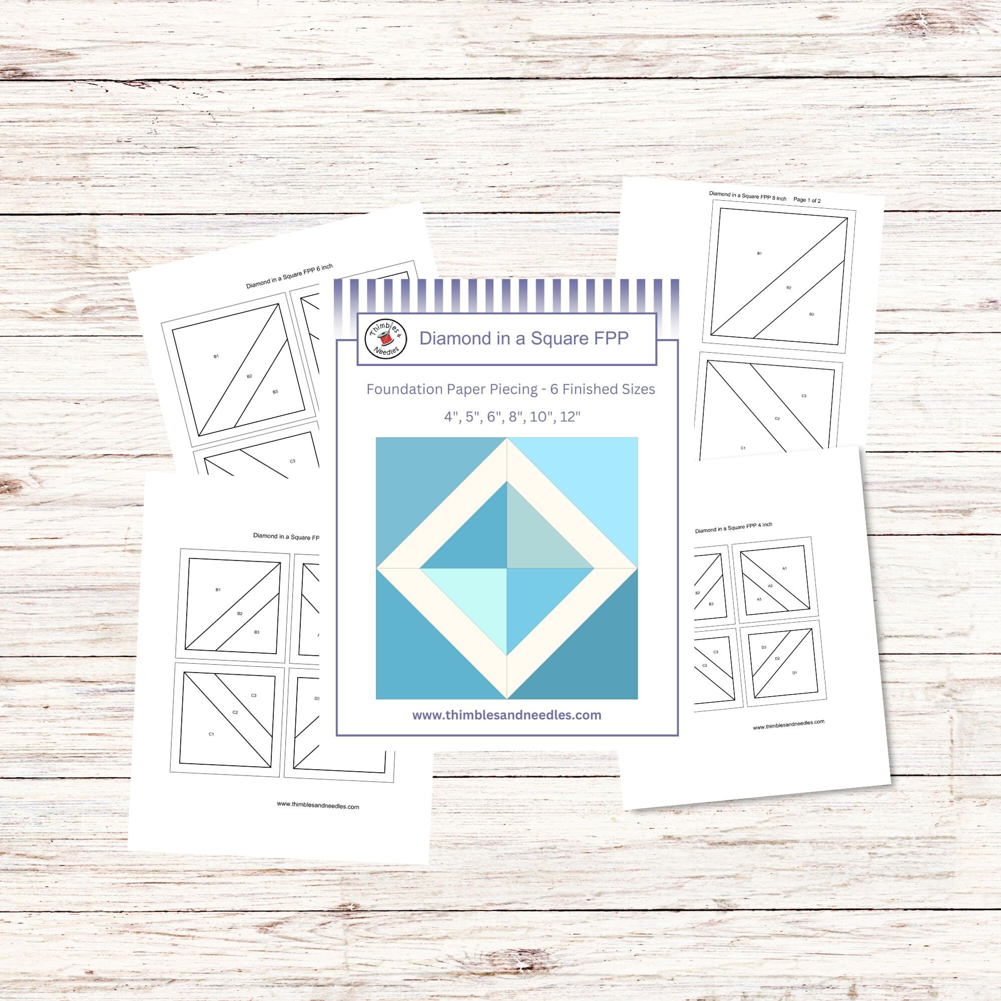 Diamond in a Square FPP Foundation Paper Piecing Quilt Block Pattern ...