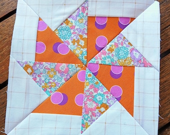 Bloco Cata-vento 1 FPP Foundation Paper Piecing padrão de bloco de colcha Download digital