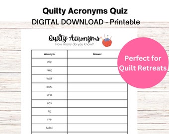 Quilty Acronyms Printable Digital Download Quilt Retreat Game Digital Download