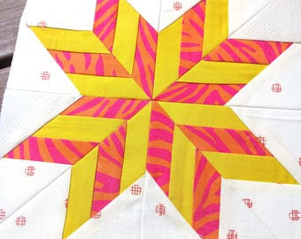 Patrón de bloque de edredón de papel patchwork con base de FPP y estrellas a rayas Descarga digital