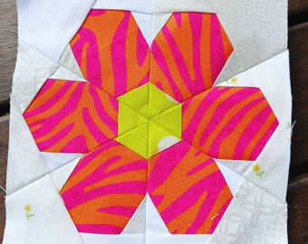 Hexie Flower Foundation Paper Piecing quilt block pattern Digital Download