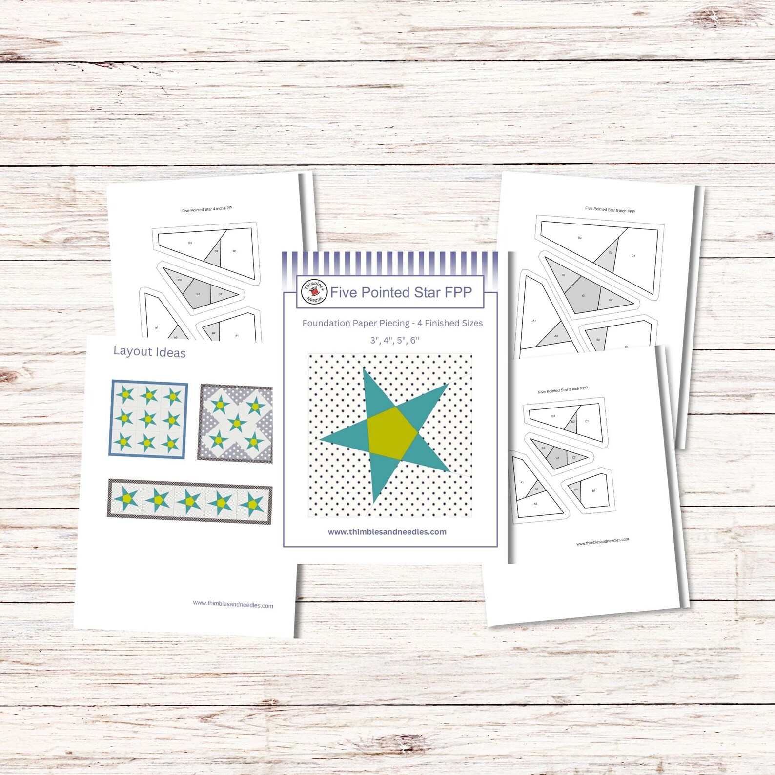 Five Pointed Star FPP Foundation Paper Piecing Quilt Block Pattern ...