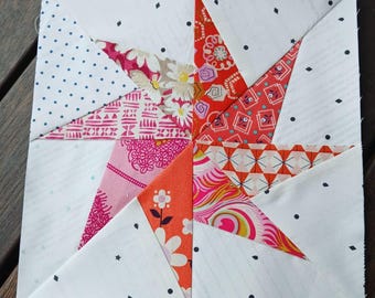 Digital nedladdning av Twirling Star FPP Foundation Paper Piecing quiltblockmönster