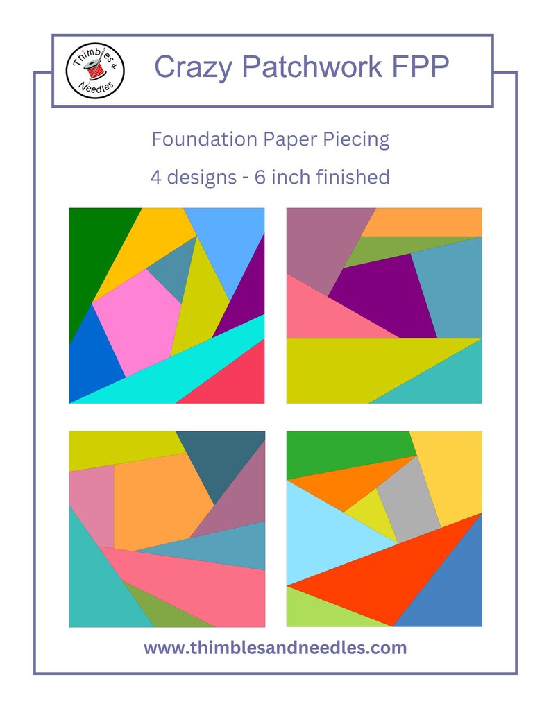 Fpp Patchwork Crazy Patchwork 4 Block Bundle FPP Foundation Paper Piecing Quilt Block ...