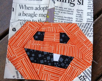 Jack o Lantern Pumpkin FPP Foundation Paper Piecing quilt block pattern Digital Download