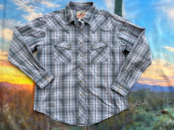 Lot 2 Wrangler Western Long Sleeve Vtg Pearl Snaps Cowboy Button Down Shirt