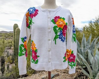Vintage 80s CARDIGAN Sweater Rose 