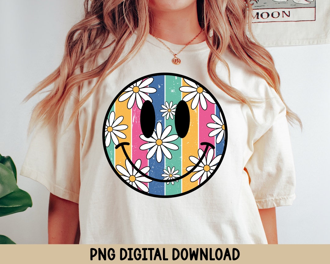 Retro Smiley Face Daisy Flower Png White Paint Splatter Wyoming Retro ...