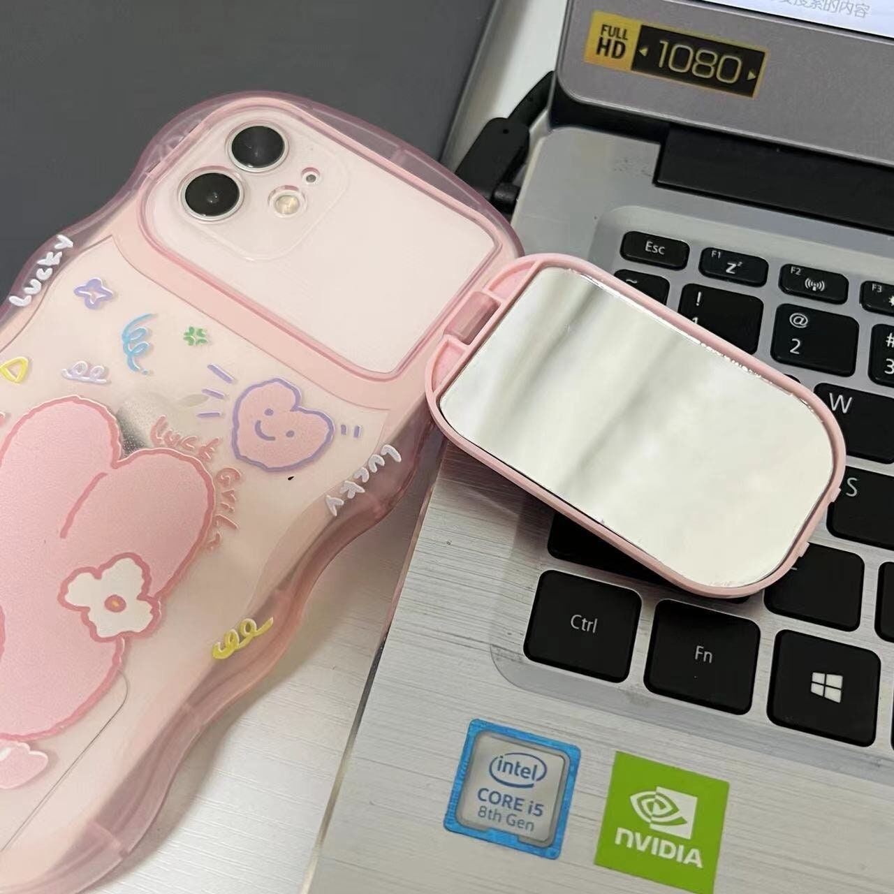 Kawaii Pink Bunny With Vanity Mirror Bracelet Phone Cases for - Etsy