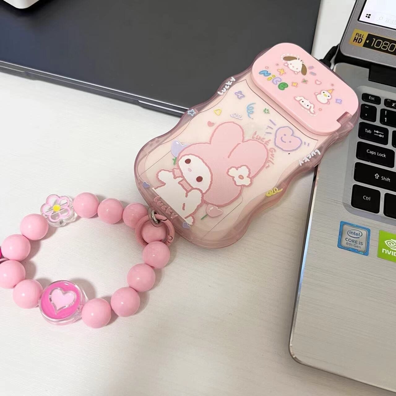 Kawaii Pink Bunny With Vanity Mirror Bracelet Phone Cases for - Etsy