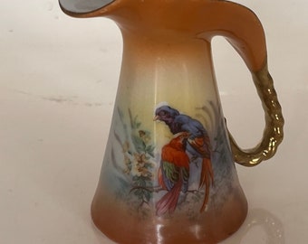 アールデコ ミニチュア ピッチャー ウォータージャグ トロピカル バード デザイン ゴールド ディテール ハンドル