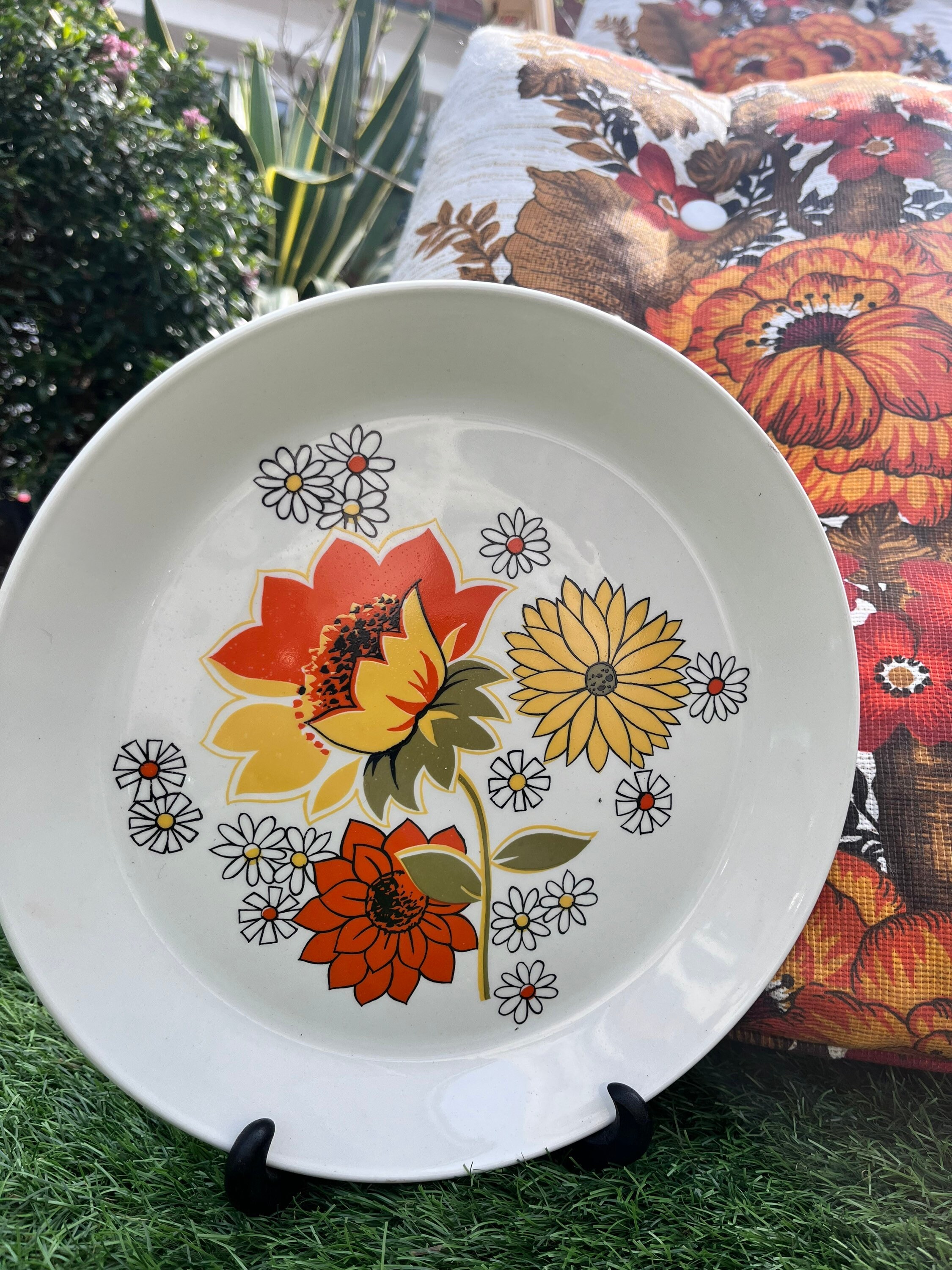 Orange flowers vintage dinner plates - Etsy 日本