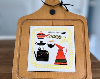 Vintage Cheese Cutting Board With Tile Insert Mid Century Kitchen Ware