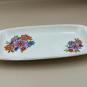 Vintage Sandwich Plate | Made in Romania | Mid Century Floral Rectangular Serving Dish