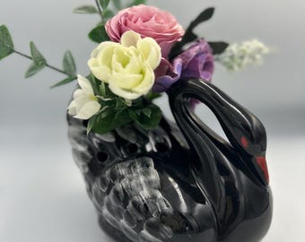 Mid Century Black Swan Vase