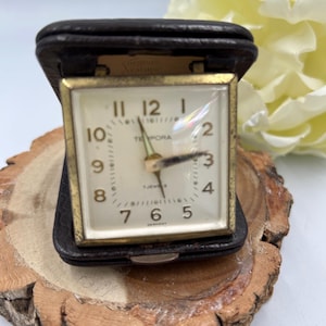 Vintage Tempora Wind-Up Travel Alarm Clock | Mid-Century German Mechanical Clock | 7 Jewel Movement | Retro Timepiece