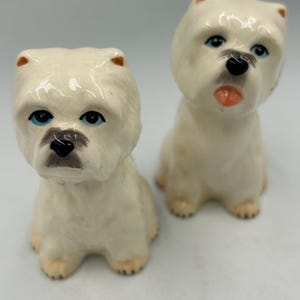 Vintage White Dog Salt and Pepper Shakers – Original Stoppers – Cute Kitschy Kitchen Decor