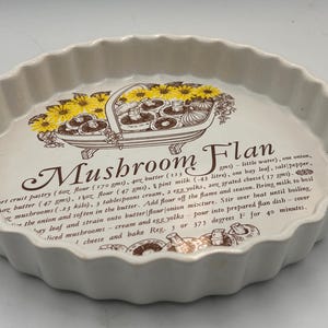 Vintage Retro Ceramic Flan Tart With Recipe & Illustration 70/80’s Kitchenalia Cafe Decor Prop