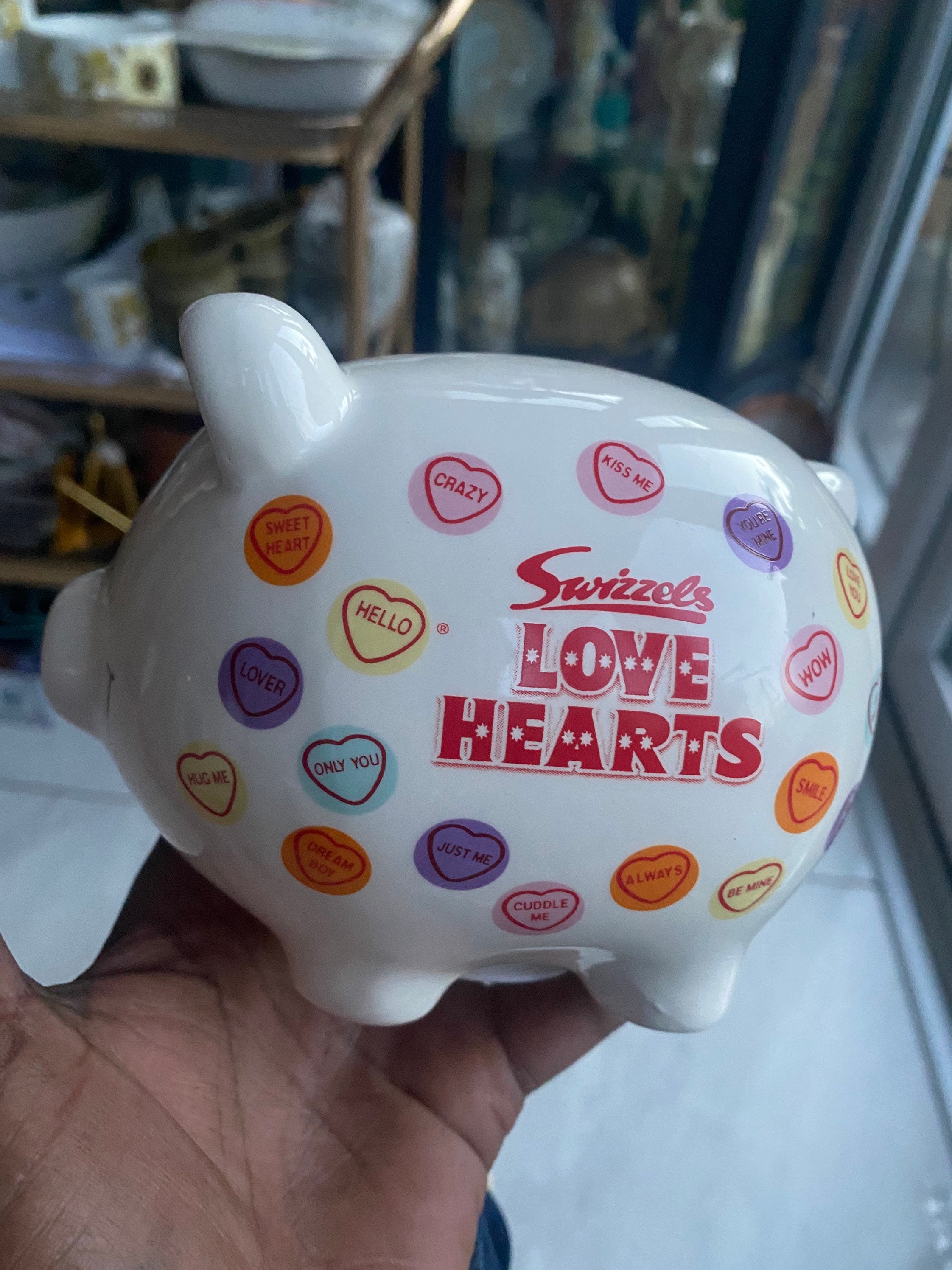 Vintage Ceramic Swizzles Love Hearts Piggy Bank Money Box Saving