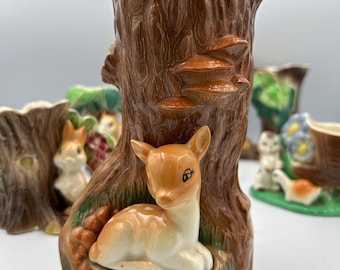 Vintage Hornsea Pottery Royal Fauna #10 Baby Deer With Log Flower