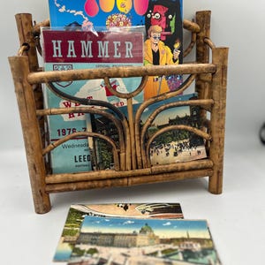 Vintage Tiger Bamboo Mail Organiser– All Bamboo Letter Rack – Small Boho Desk Storage – Mid Century Magazine Holder – Coastal Decor