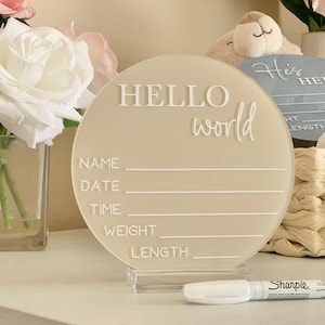 Hello World Birth Announcement Sign, Acrylic Newborn Birth Stats Sign, Baby Birth Announcement, Hospital Name Sign, Newborn Photo Prop