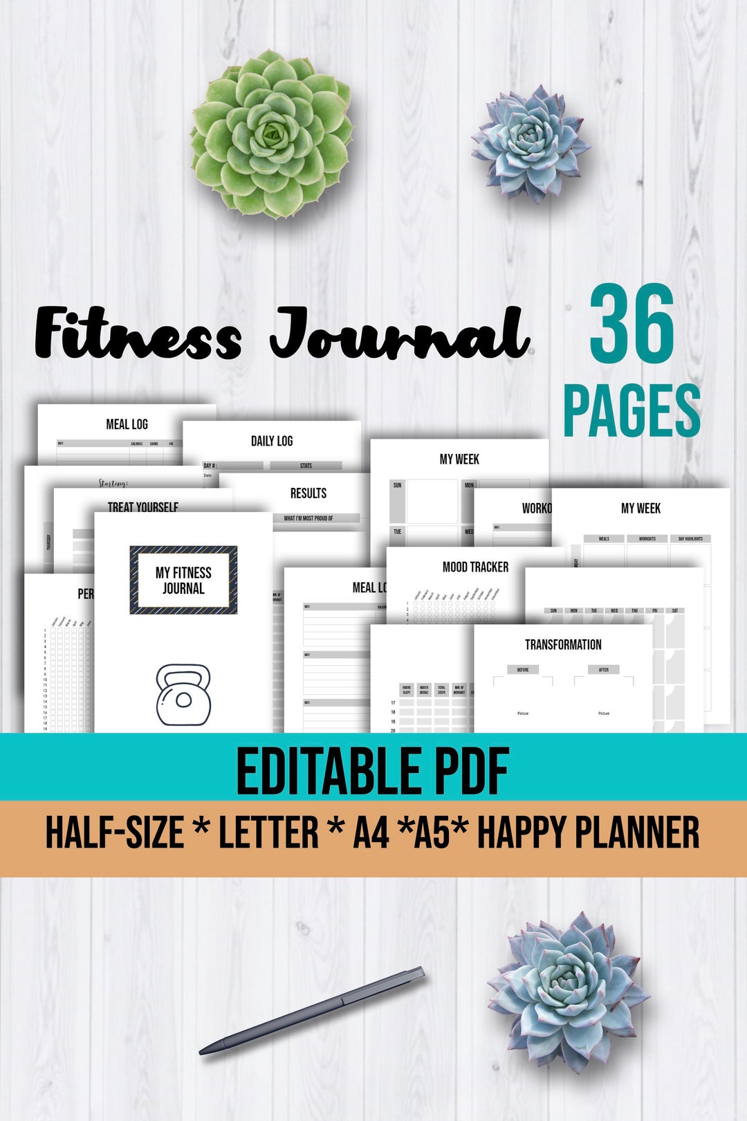Printable Fitness Gifts | Printable Exercise Log | Printable Meal ...