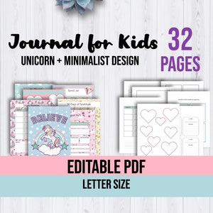 Bullet Journal imprimible para niños / Diario imprimible para niñas / Diario de gratitud para niños / Diario de viaje para niños / Planificador de unicornios