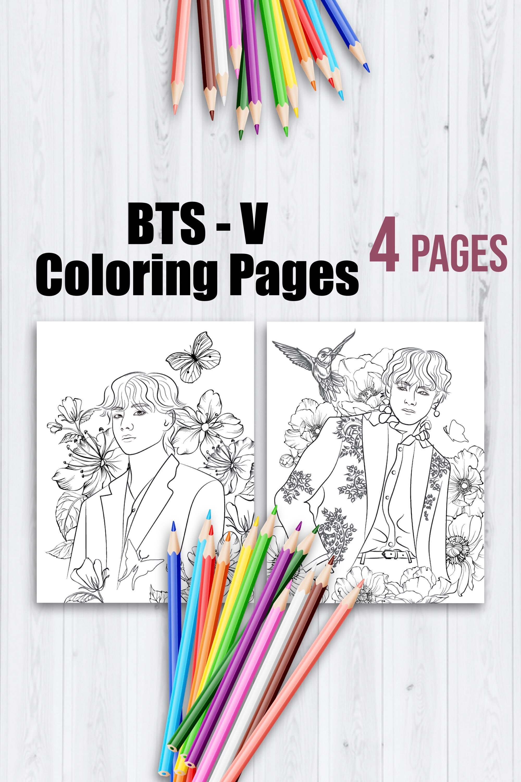 Printable V Coloring Pages Printable Bts Coloring Book Kim Etsy
