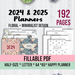 Druckbarer Kalender 2024 | Kalender 2025 | Druckbarer Wochenplaner 2024 | Druckbarer Monatsplaner 2025 | Druckbare datierte Vorlage