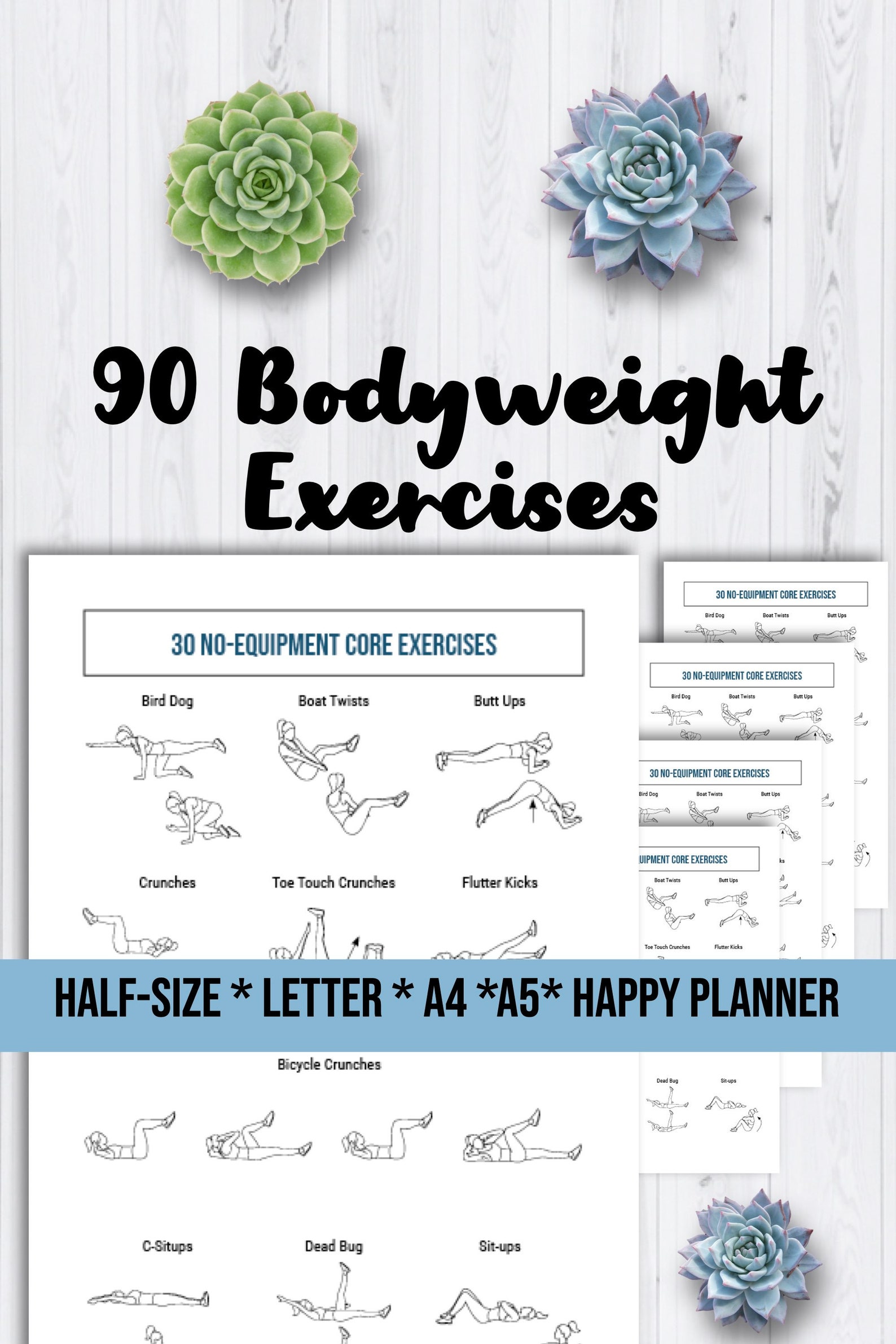 Printable Bodyweight Exercise Reference | 90 Illustrated Exercises | 10 ...