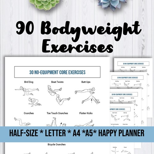 Printable Bodyweight Exercise Reference 90 Illustrated | Etsy