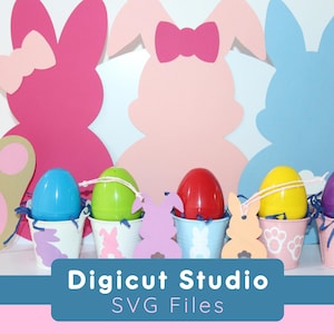 Bunny bundel SVG. Easter Egg Hunt decoraties SVG. Pootafdruk svg. HTV paasproject. Bunny Rabbit schommel tags Svg. Paasmand svg.  HTV5