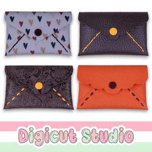 Hand Sew Compact Pouches svg. Envelope pouch.  Card holder svg. Coin pouch svg. Scalloped pouch. Traditional leather holes stitching. HS128.