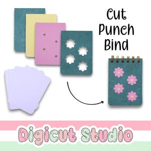 Mini quaderno a fiori in formato svg. Rilegatura di libri in formato svg. Quaderno a spirale in formato svg. Creazione di libri. Mini blocco note. Opuscolo fai da te. Fiore in formato svg. Rilegatura con fustella. BB2