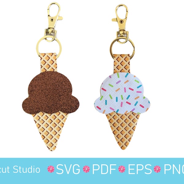 Ice cream cone key ring SVG. Key chain svg.  Summer days SVG.  Cutting File. Template.  Bag Tag SVG.  School bag accessory. AC10.