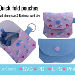 Pouch Bundle 1 SVG. Pouches Svg. Pencil Case SVG. Phone pouch svg. Ear bud holder. Clutch Svg. Wallet svg. Compact pouch. Trading card. image 5