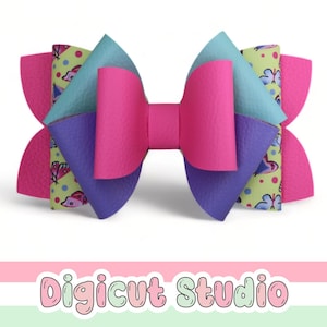 Extra large Stacked hair bow svg. Layered bow.  Multi color hair bow.  Large hair bow svg. 6.6 Inch hair bow.  Party bow. Faux leather HB185