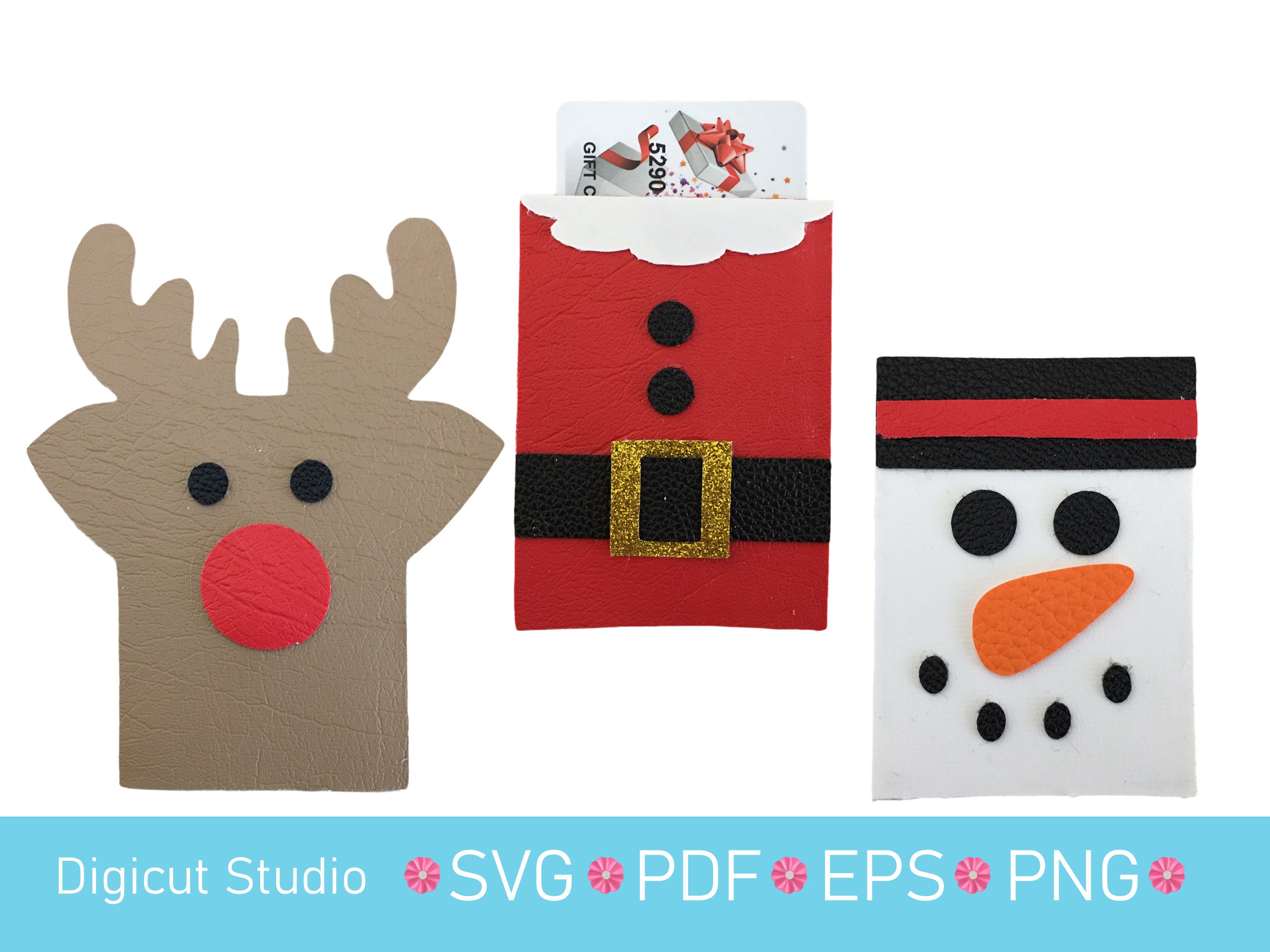 Christmas Gift Card Holder SVG. Santa Reindeer Snowman Card Etsy