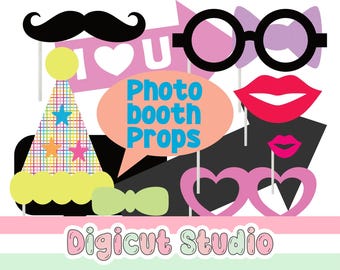 写真ブース用小道具SVGファイル。パーティー用小道具パックSVG。誕生日パーティー用写真小道具SVG。パーティーデコレーションSVG。パーティーハットSVG。PR10。
