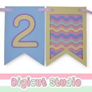 Number Bunting svg. Wave bunting. Pastel Party bunting. Milestone birthday. Cake Smash decoration. High Chair Decoration. 1st Birthday. PR20