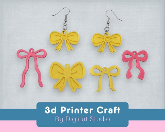 Coquette Bow Earrings 3D Print STL file. Earrings stl. DIY Earrings. Girls earrings.  Hair bow earring. Bow accessories. 3d craft. D32.