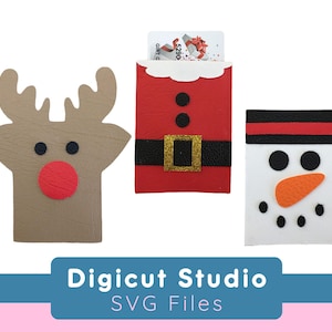 Porta biglietti regalo di Natale SVG. Modello porta biglietti di Babbo Natale, renna, pupazzo di neve svg. Confezione regalo. Progetto in similpelle. File di taglio. AC29.