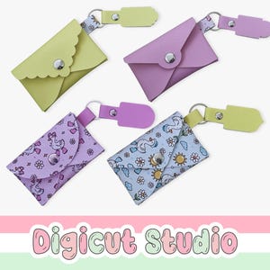 Mini Compact Pouch Key Chains svg. No sew Coin purse svg. Scalloped pouch. Rounded pouch. Envelope pouch. Key Fob svg. To fit cards. HS99.