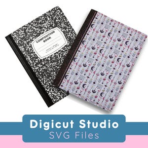 Cubierta de libro reutilizable para adaptarse al libro de composición SVG. Cuaderno de tamaño 9 3/4 pulgadas x 7 1/2 pulgadas.  Manga del libro svg. Funda de diario polipiel HS39.