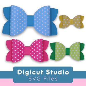 Multi-sized klassieke haarstrik SVG-bestand. 4 maten. Hairbow-snijsjabloon. Boog van 6,5 inch. Basisstrik van 3 inch. Handgesneden. Boog voor beginners. HB202.