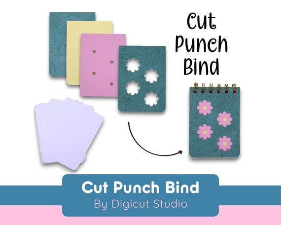 Mini Flower notebook svg. Book binding svg.  Spiral notebook svg. Book making. Mini notepad.  DIY Booklet. Flower SVG.Cut Punch Bind. BB2