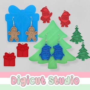 3d printing  Christmas Earrings STL files. 3d printed Christmas Display Card. Tree earring, Santa Earring, Present Earring, Gingerbread. D48