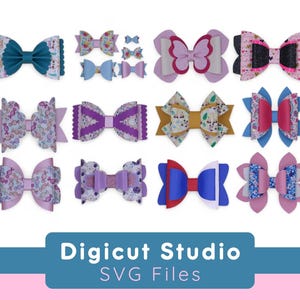 Hair Bow Starter Bundle SVG.  Hair bow cutting template SVG. Over 15 Hair bows.  Mixed bow bundle. Classic scalloped bow. Double layer bow.