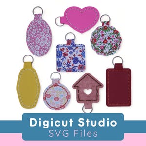 Llavero con formas básicas SVG. Llaveros cosidos a mano SVG. Llavero con forma de corazón. Llavero con forma de círculo. Etiqueta para mochila escolar SVG. Trozos de cuero. HS8